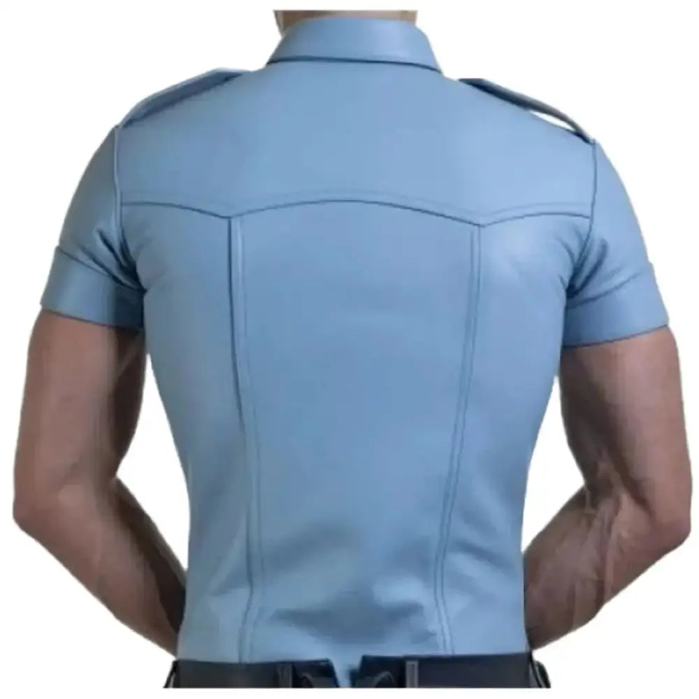 Men's Blue Genuine Leather Shirt