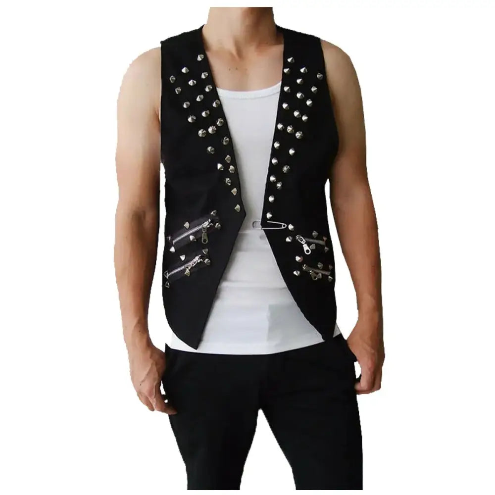 Men’s Rivet Slim Fit Punk Leather Vest