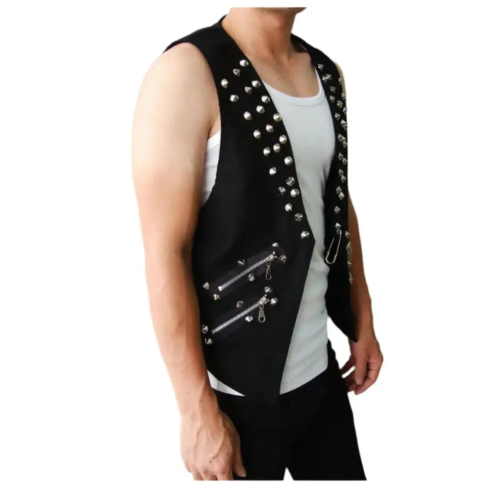 Men’s Rivet Slim Fit Punk Leather Vest
