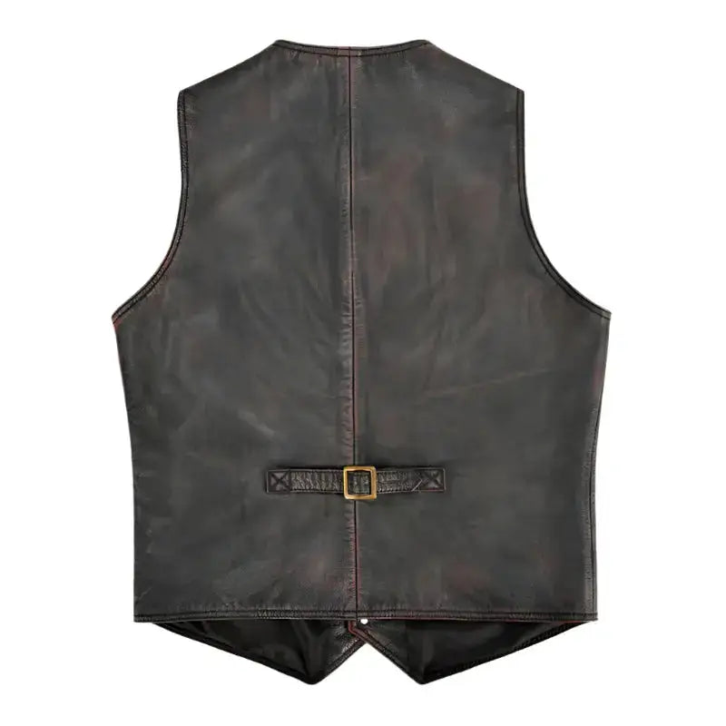 Men's Vintage Black and Red Waxed Leather Vest