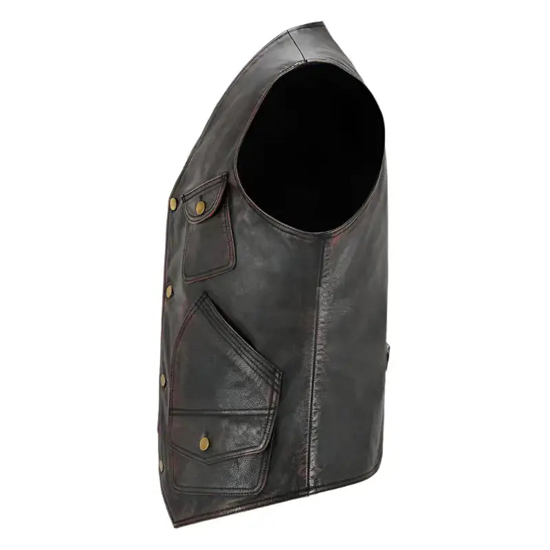 Men's Vintage Black and Red Waxed Leather Vest