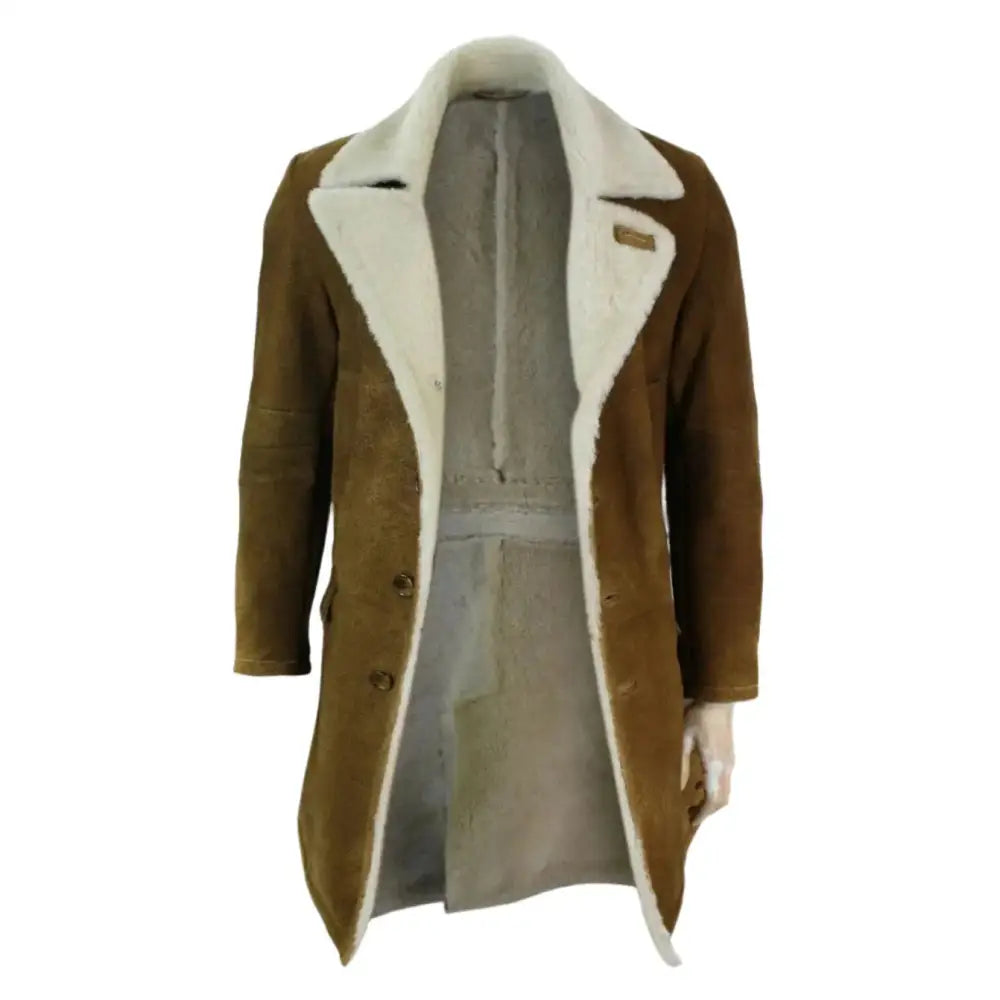Men’s Vintage Tan Brown Shearling Sheepskin Overcoat