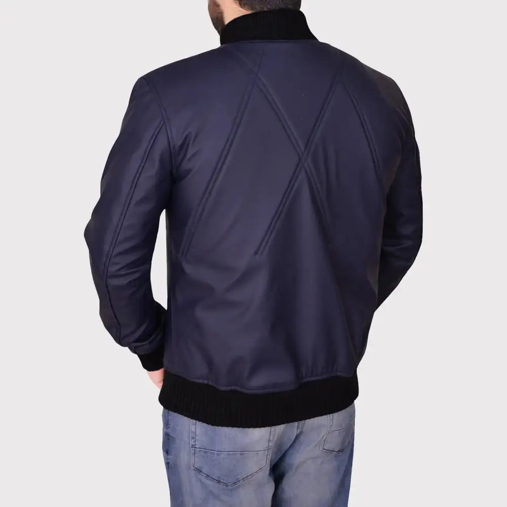 Men's Navy Blue Leather Varsity Jacket