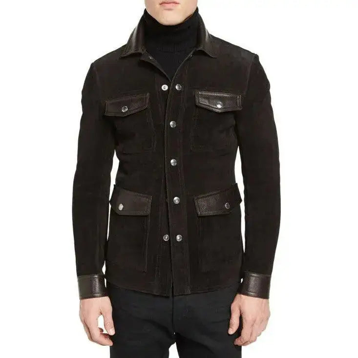 Men’s Brown Suede Trucker Stylish Jacket