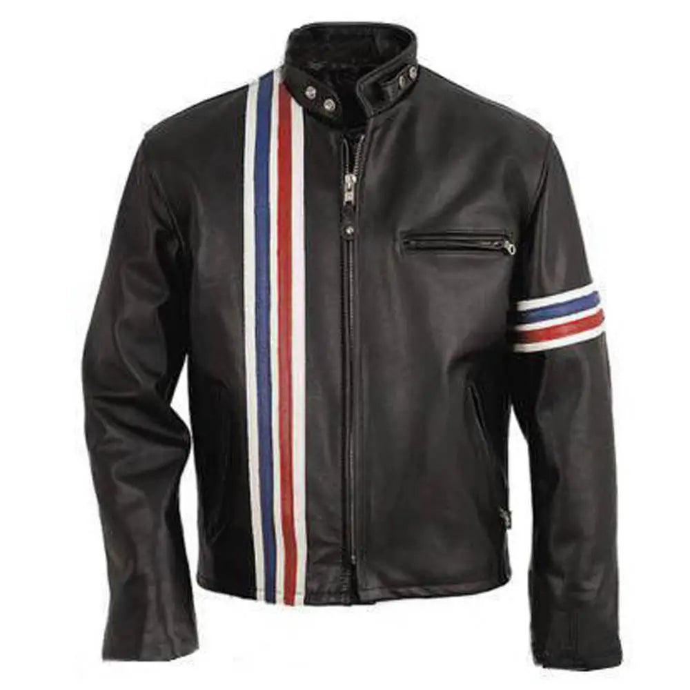 Men's Peter Fonda USA Flag Slim Fit Leather Jacket