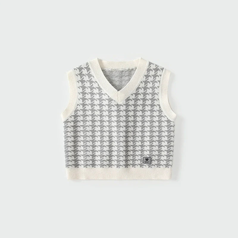 Arrival Autumn Baby Kids Unisex Houndstooth Pattern Sleeveless Vest