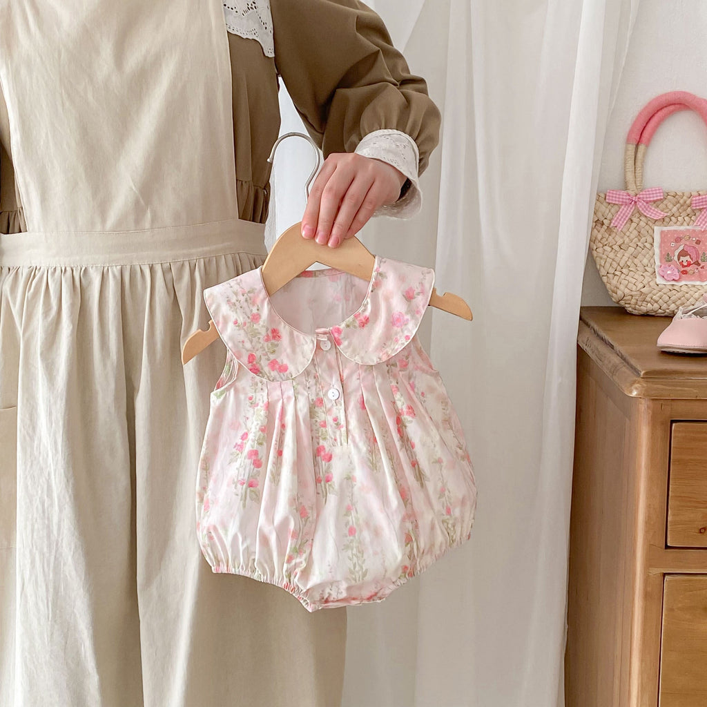 High Quality Summer Baby Kids Girls Floral Pattern Sleeveless Countryside Style Onesies