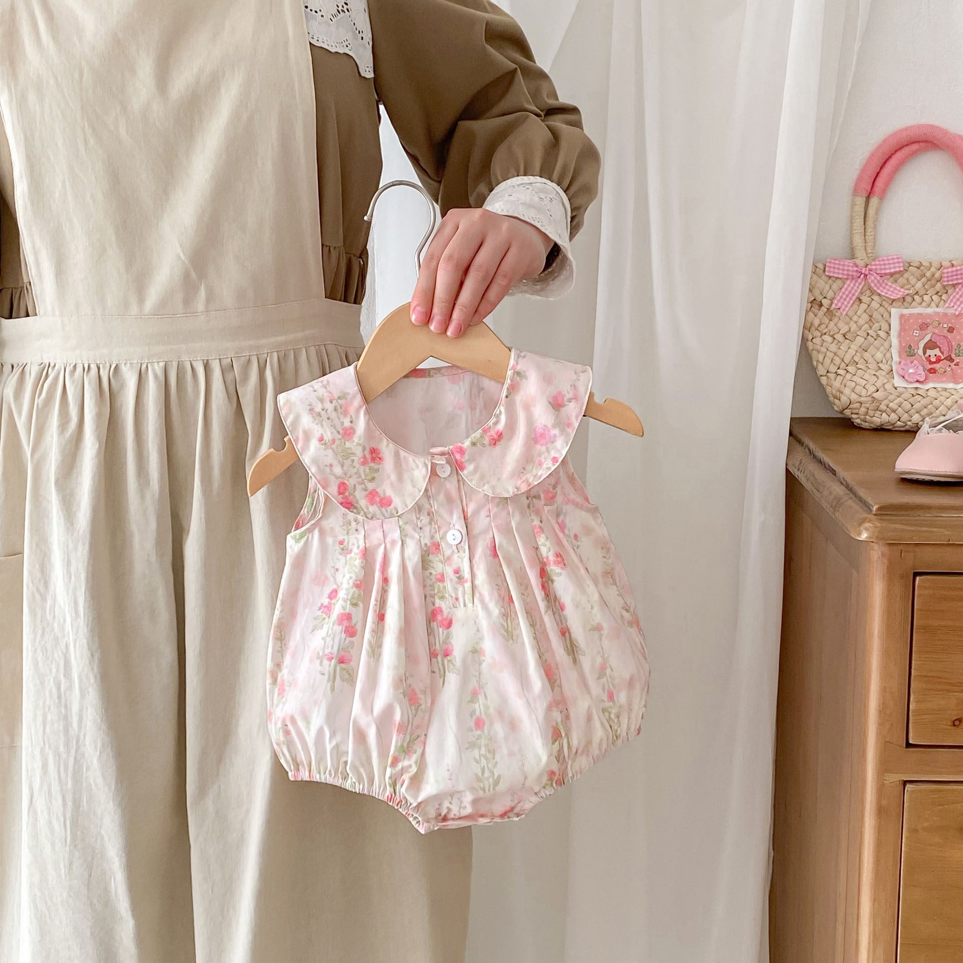 High Quality Summer Baby Kids Girls Floral Pattern Sleeveless Countryside Style Onesies
