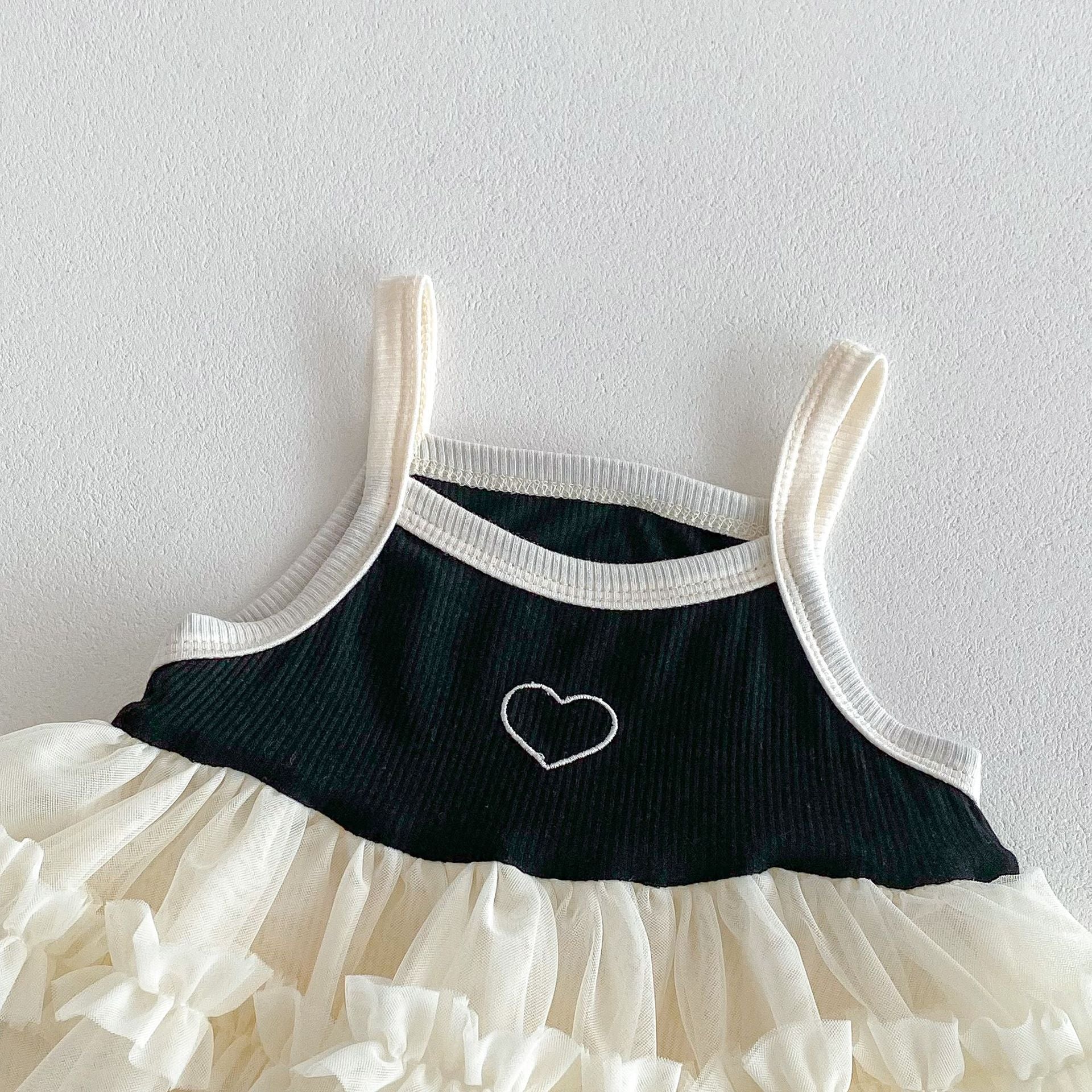 Summer Baby Girls Design Color Patchwork Heart Pattern Sleeveless Mesh Princess Strap Onesie Dress