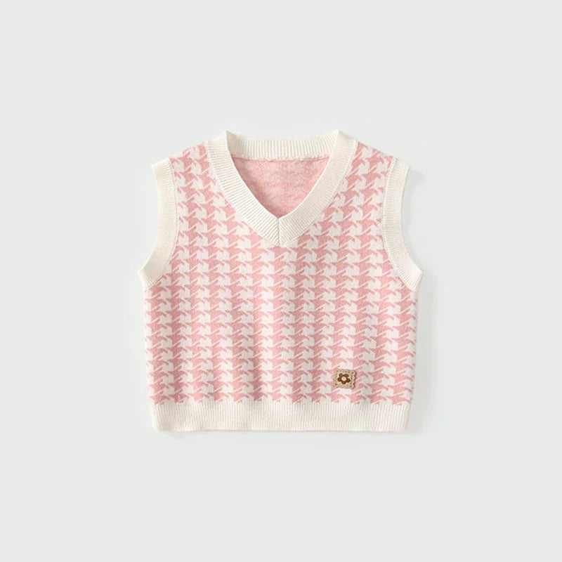 Arrival Autumn Baby Kids Unisex Houndstooth Pattern Sleeveless Vest