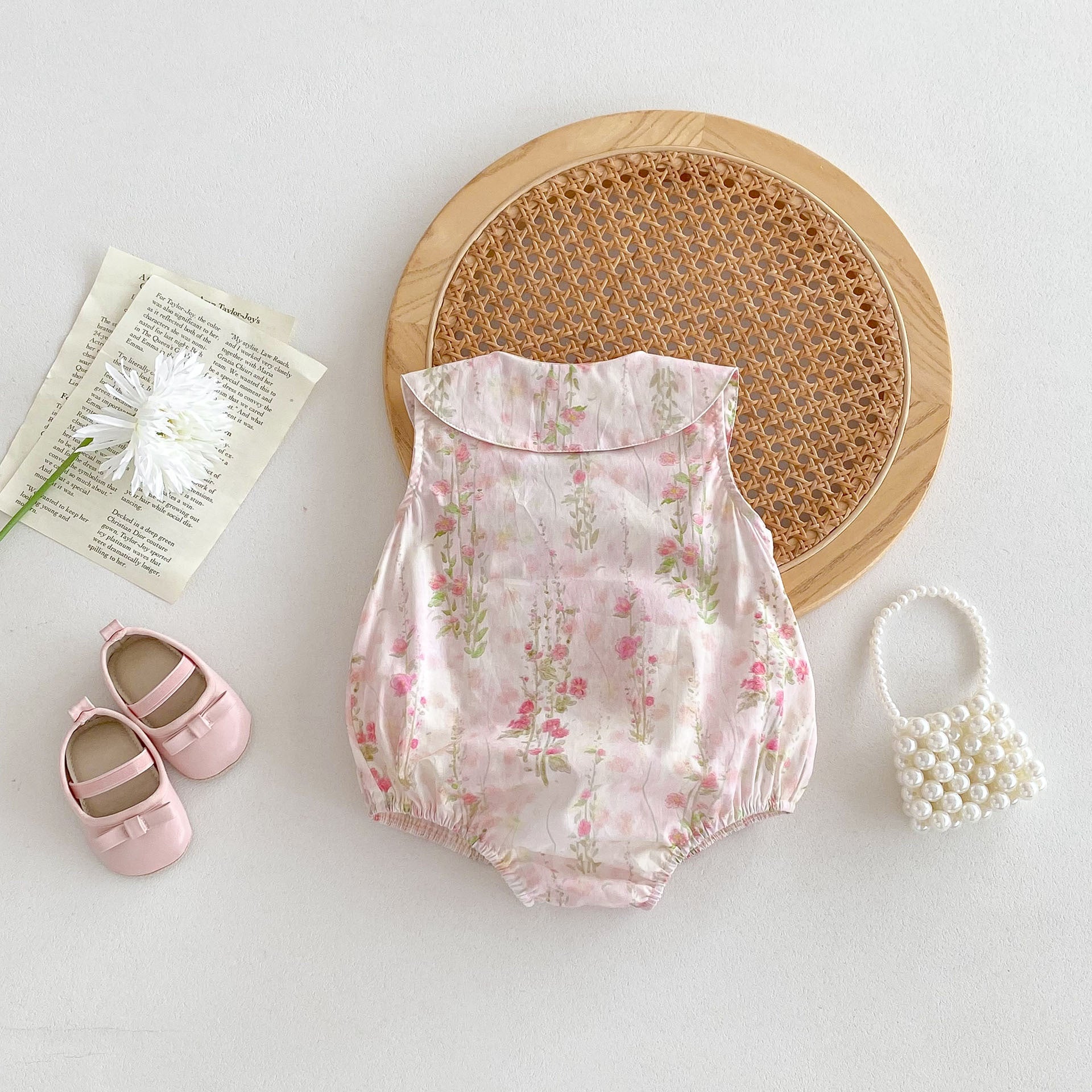 High Quality Summer Baby Kids Girls Floral Pattern Sleeveless Countryside Style Onesies