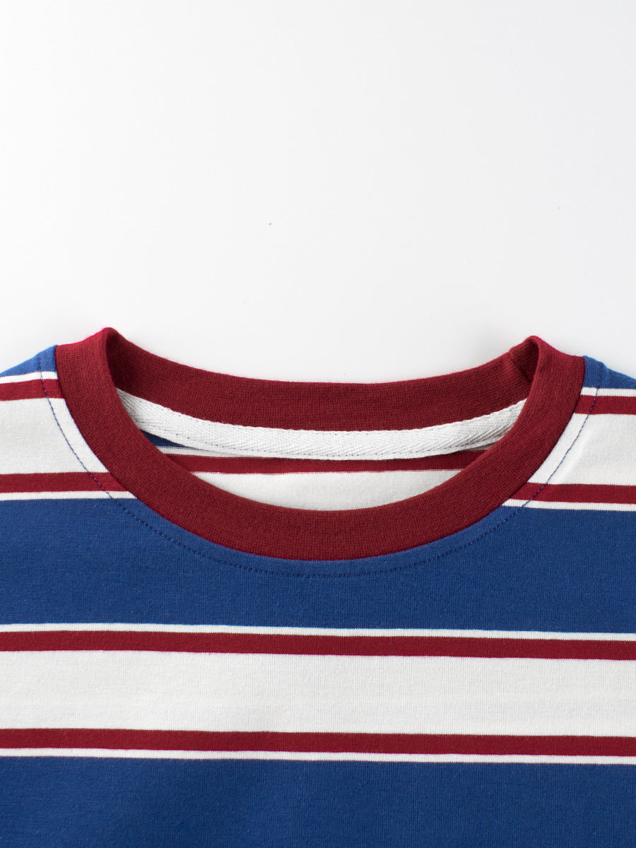 Summer Arrival Children Boys And Girls’ Vintage Striped Loose Short Sleeves T-Shirt In European And American Style For Summer