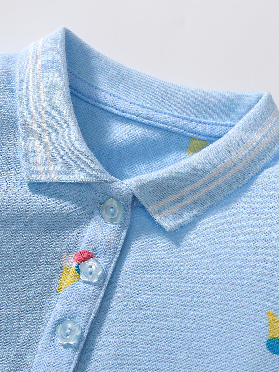 Arrival Autumn Girls Long Sleeves Cartoon Style Pattern Turn-Down Collar Long Sleeves Polo Design Dress
