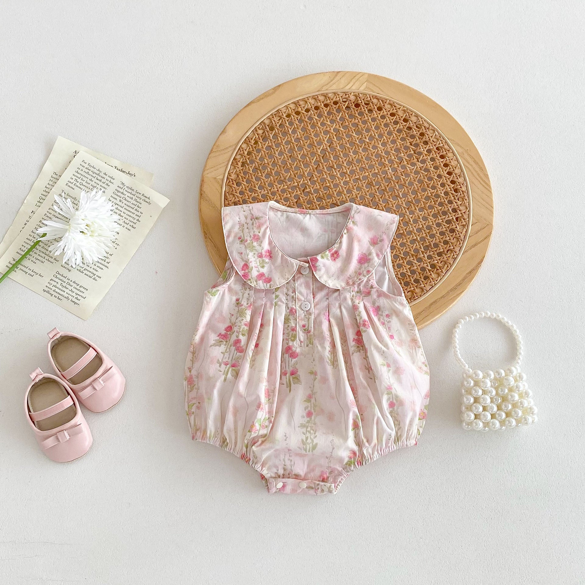 High Quality Summer Baby Kids Girls Floral Pattern Sleeveless Countryside Style Onesies