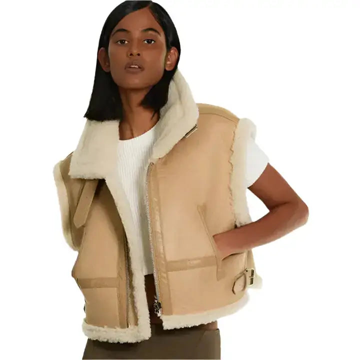 Brown Sheepskin Aviator Leather Vest