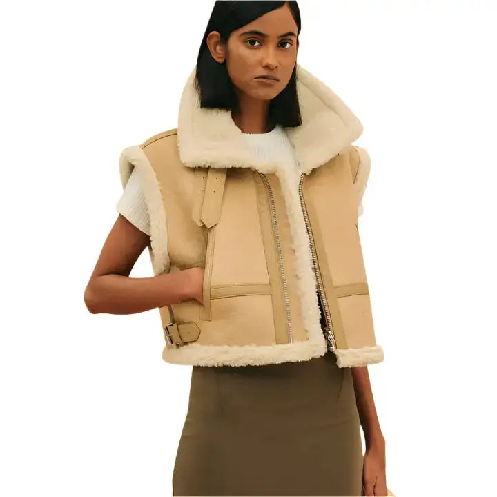 Brown Sheepskin Aviator Leather Vest