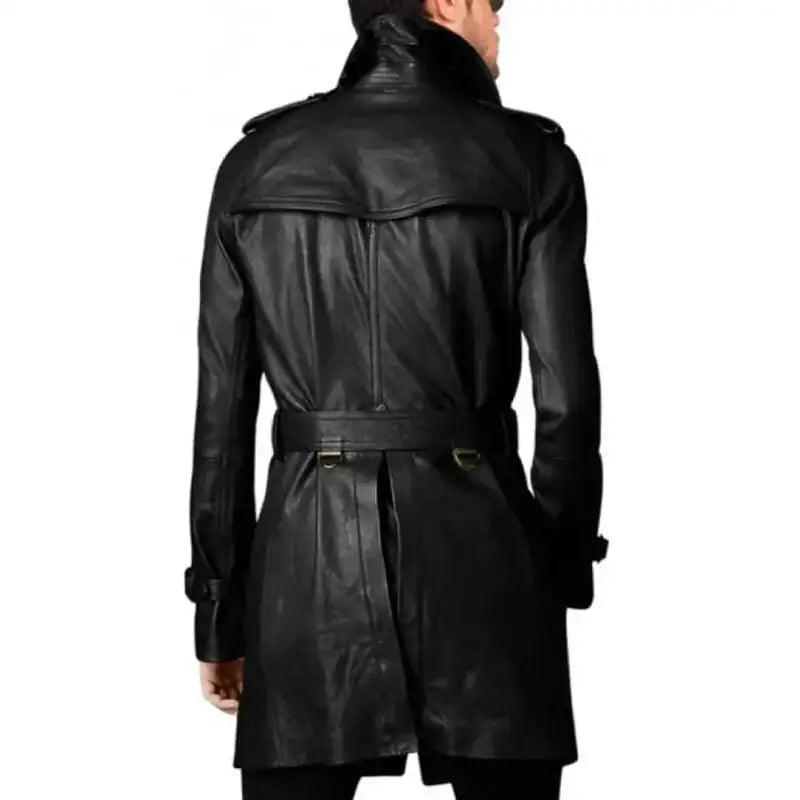 Men’s Vintage Black Leather Long Coat