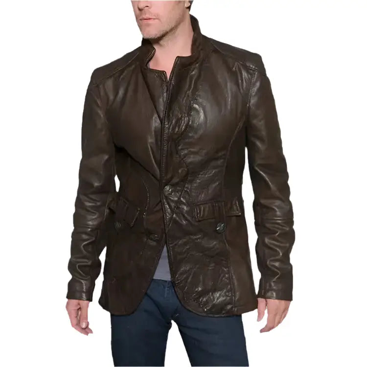 Mens Vintage Brown Leather Blazer