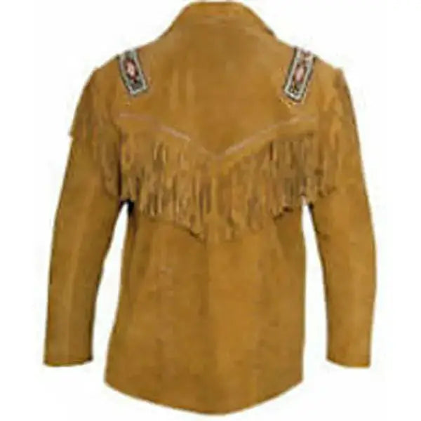 Men's Western Cowboy Suede Leather Coat with Fringe & Beads